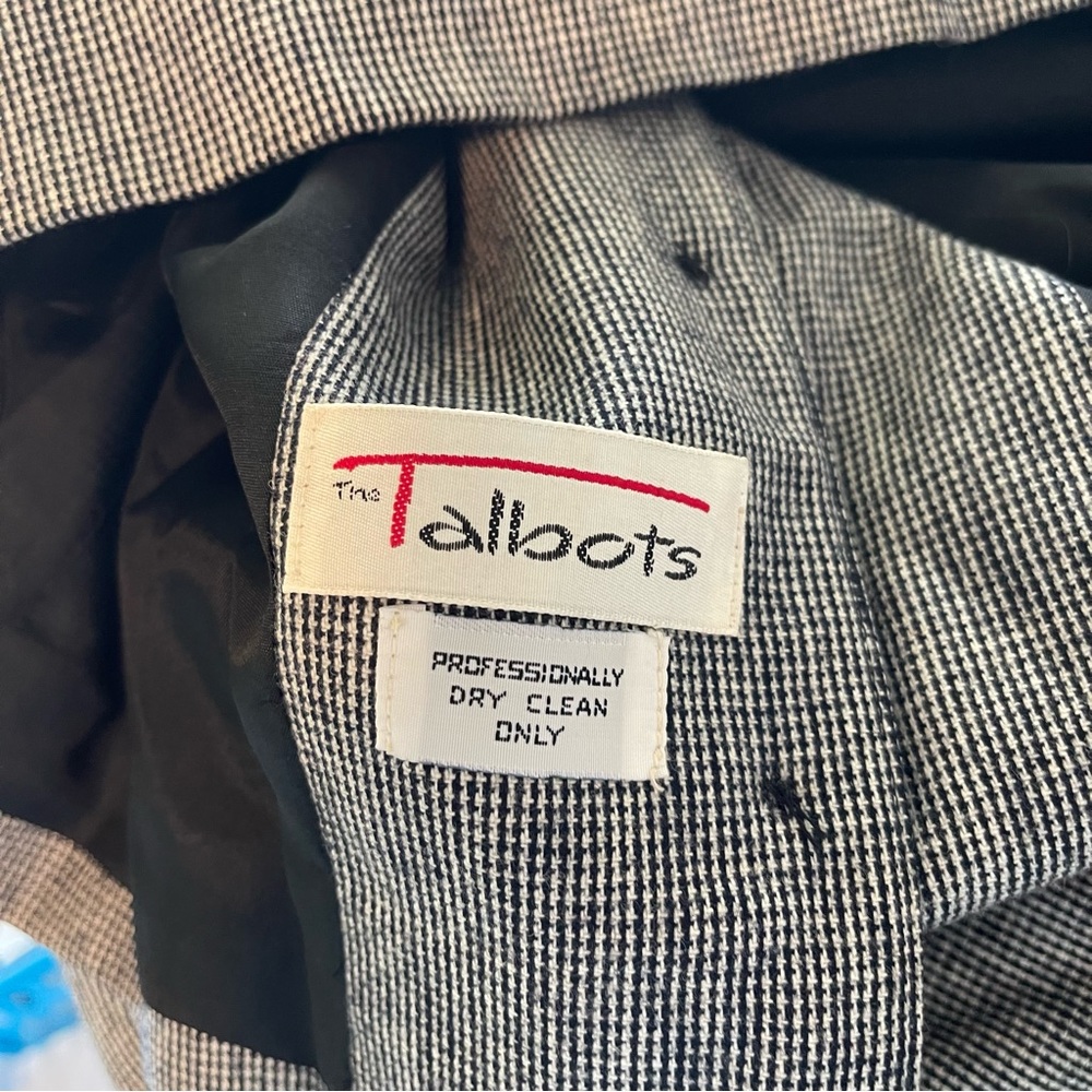 Talbots Vintage Union Made Cropped Black and White Checked Puff Sleeve Blazer - Picture 6 of 8
